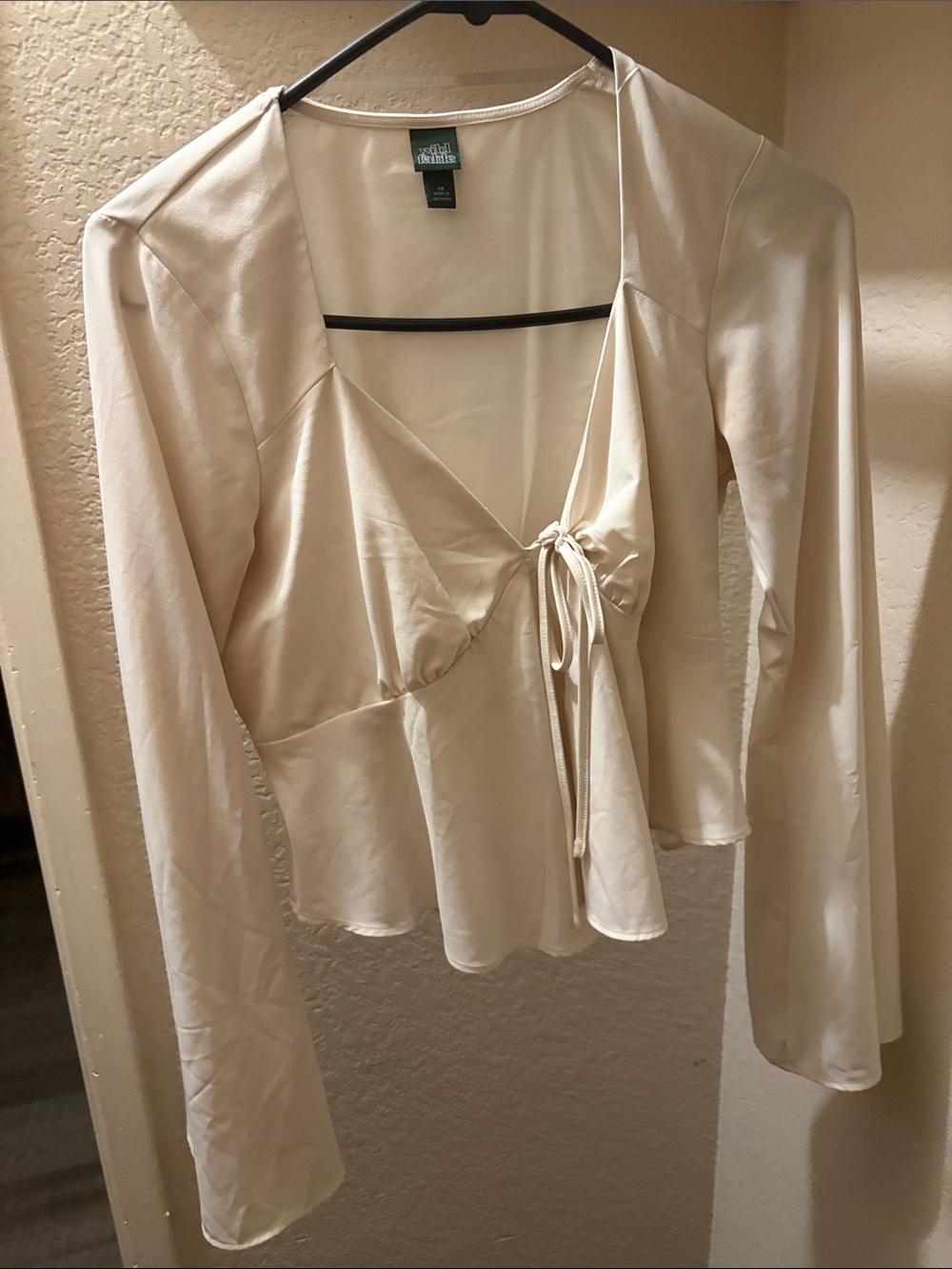 wild fable Cream Wrap-Front Long Sleeve Blouse